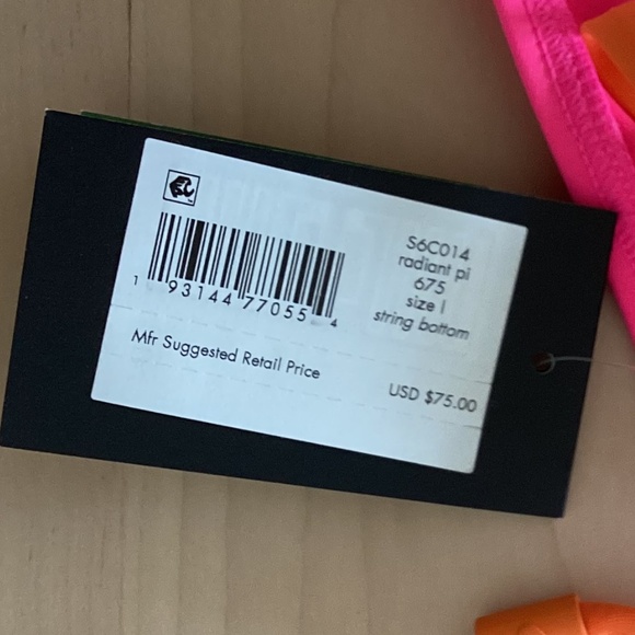 Kate Spade New York Contrast Trim String Bikini Bottoms Radiant Pink Orange Trim - Picture 4 of 12